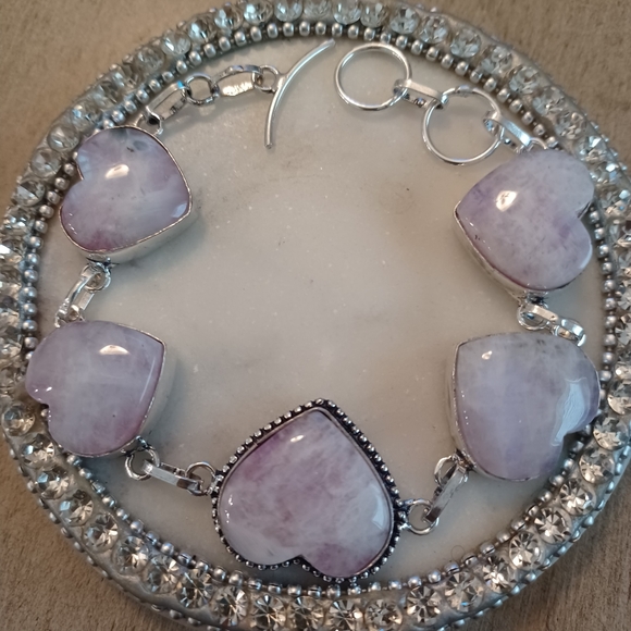 Rainbow Moonstone Silver Link Heart Adjustable Bracelet - Picture 9 of 11